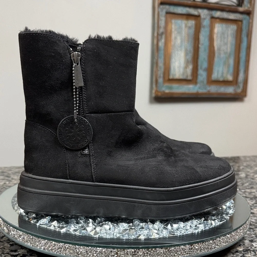 J Slides suede leather waterproof Black Winter ankle Boots NEW 8.5